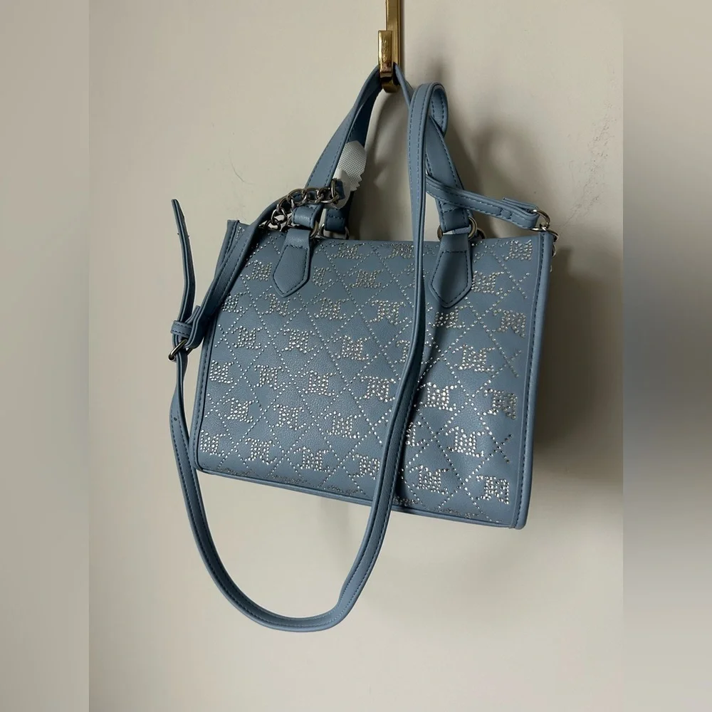 Juicy couture blue Crystal logo faux leather Mini tote Bag with strap